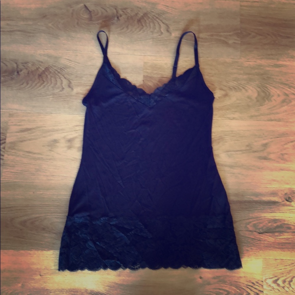 Navy v-neck cami tank with lace trim